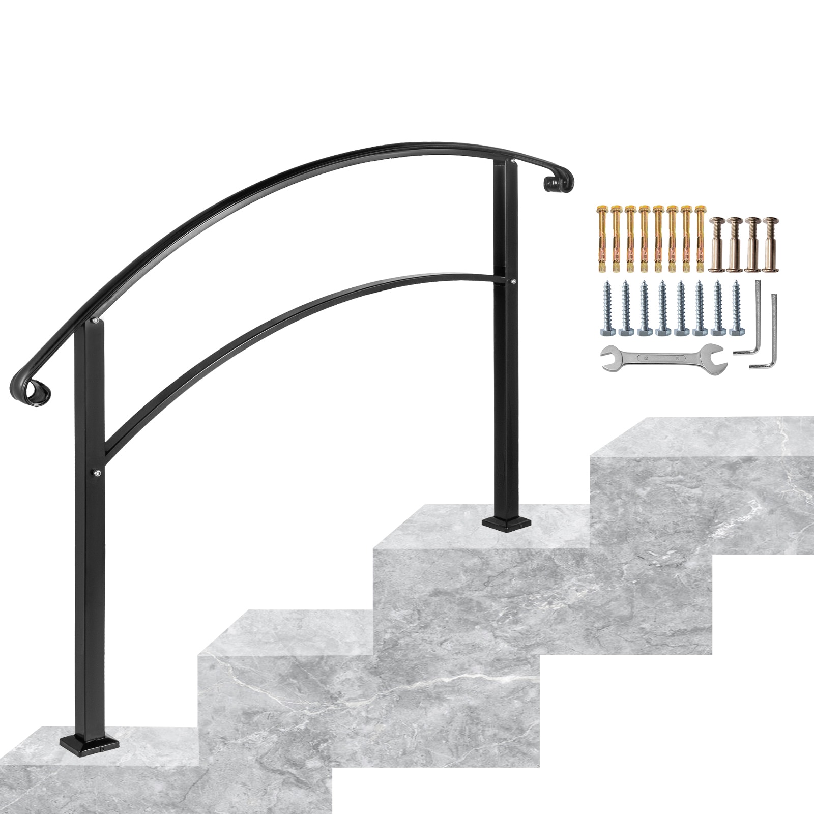 Black Wrought Iron Handrail For Outdoor Steps Garden Stair Railing_voghion.com